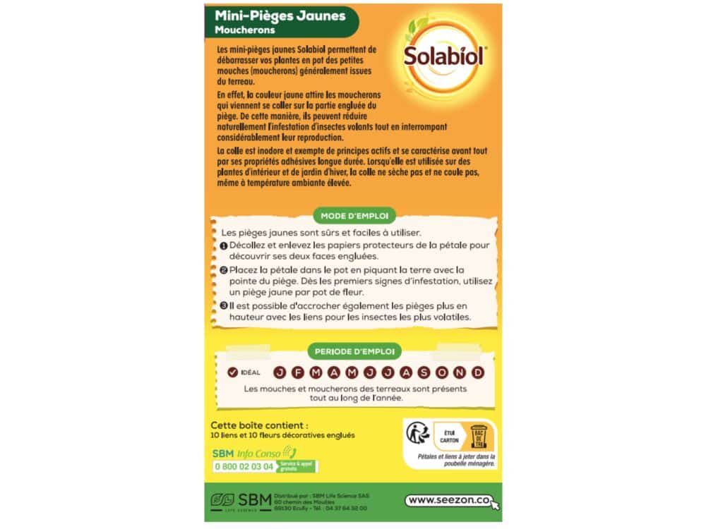 SOPIFLORN -Mini-pièges jaunes - Moucherons Solabiol